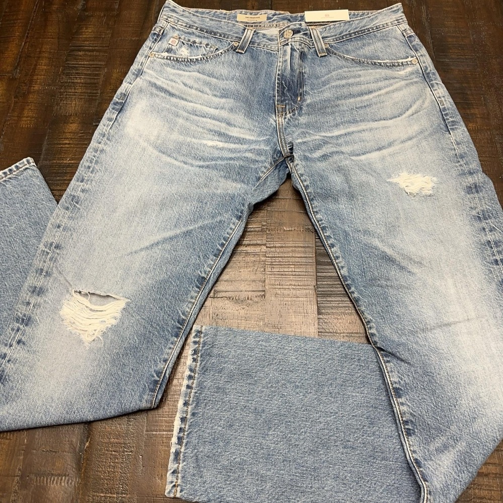 AG Jeans Mens 32x33 Light Wash Blue The Graduate Tailored Leg Distress Denim